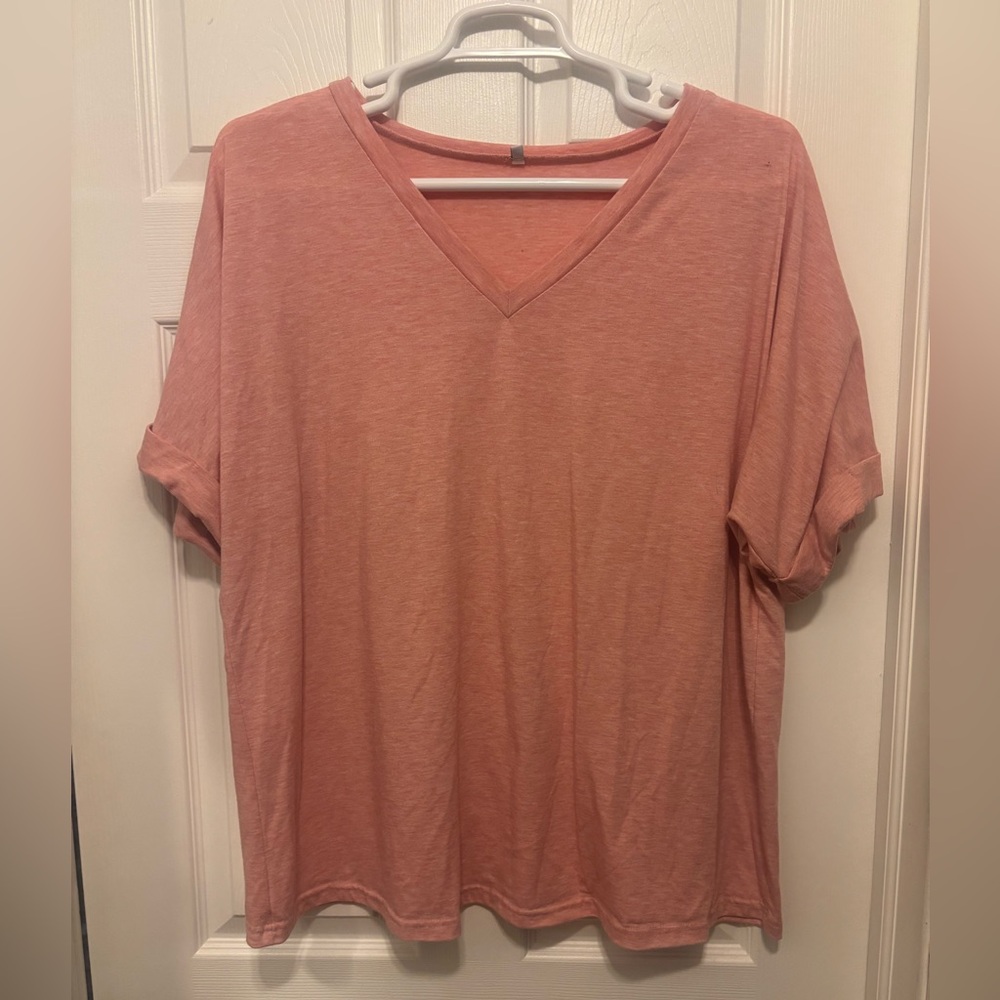 Casual V-Neck Coral Tee